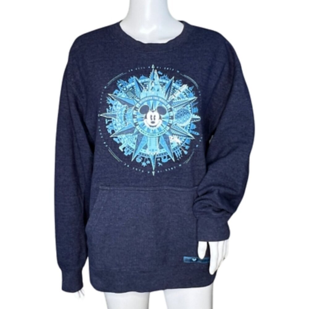 Rare Disney Parks Navy Cotton Boxy Mickey Mouse Compass Lounge Sweatshirt S/M